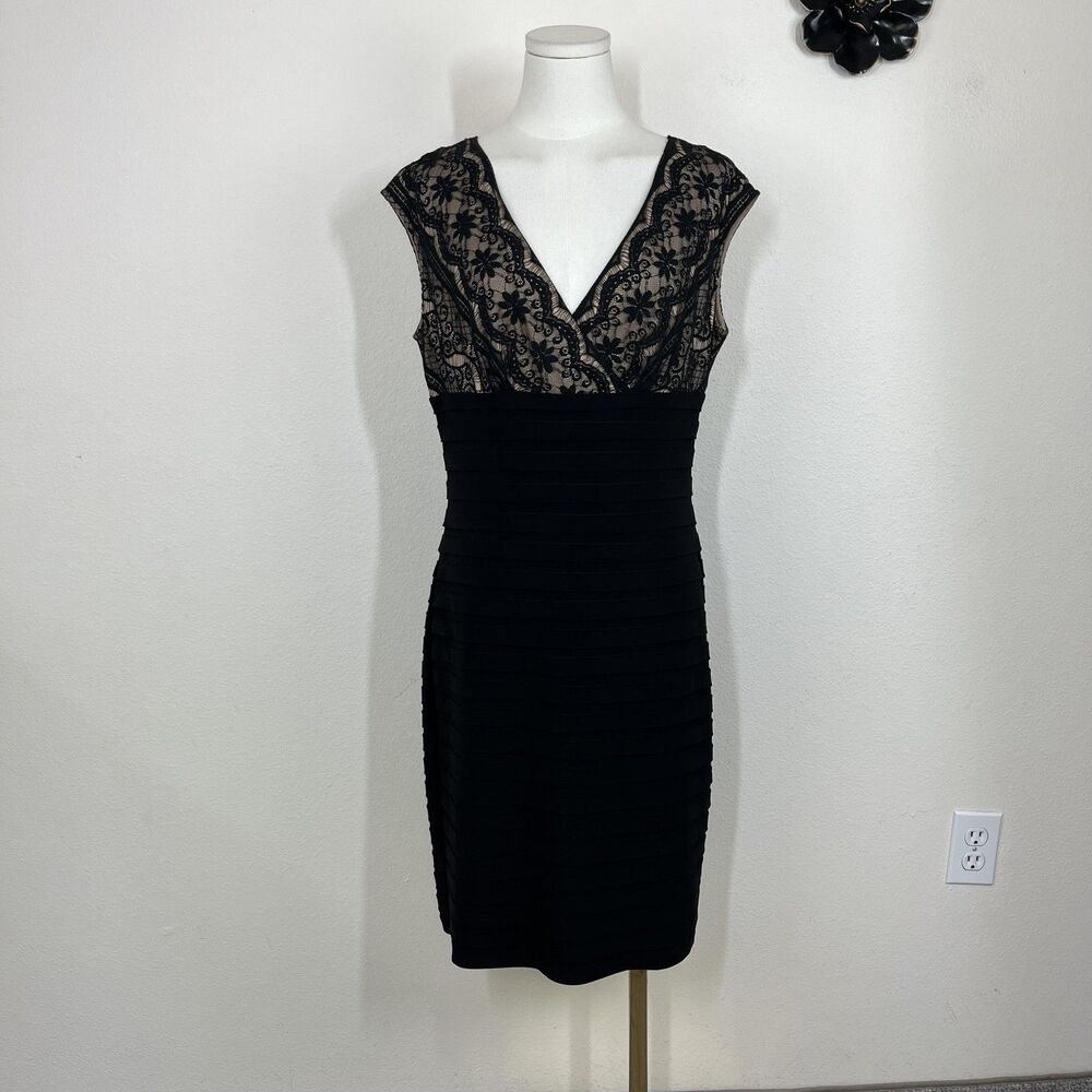 Adrianna Papell Dress Womens 12 Black Lace Party Cocktail LBD Wedding Guest